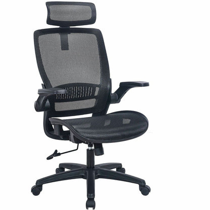 Lorell Lanser All-Mesh Chair with Flip-Up Arms, Black (LLR63211)