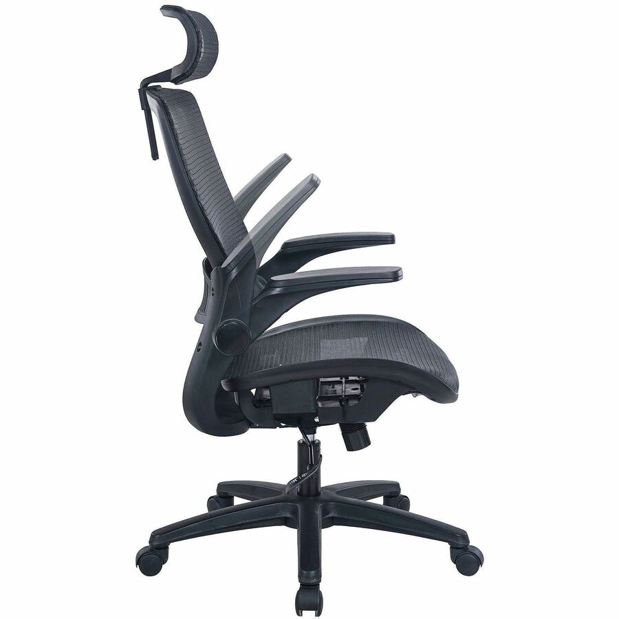 Lorell Lanser All-Mesh Chair with Flip-Up Arms, Black (LLR63211)