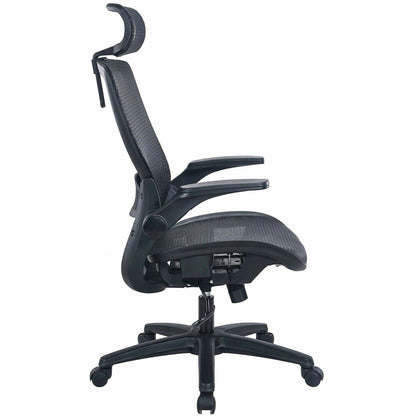 Lorell Lanser All-Mesh Chair with Flip-Up Arms, Black (LLR63211)