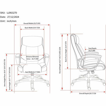 Lorell Sera High-Back Manager Chair w/Armrest, Black (LLR63270)