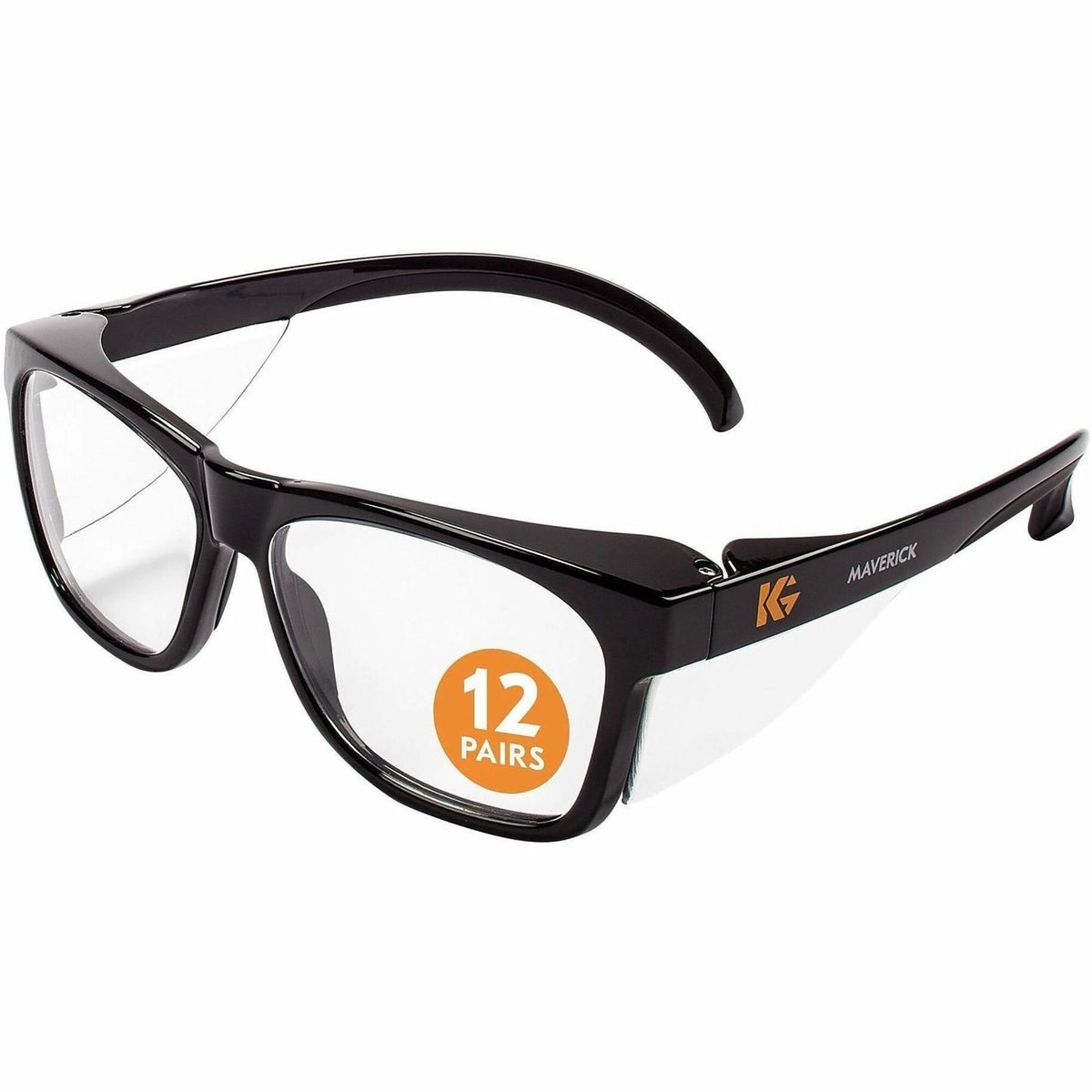 Ansell Maverick Safety Glasses, Black, Polycarbonate Frame, Clear Lens, 12/Box (ANS49309BX)