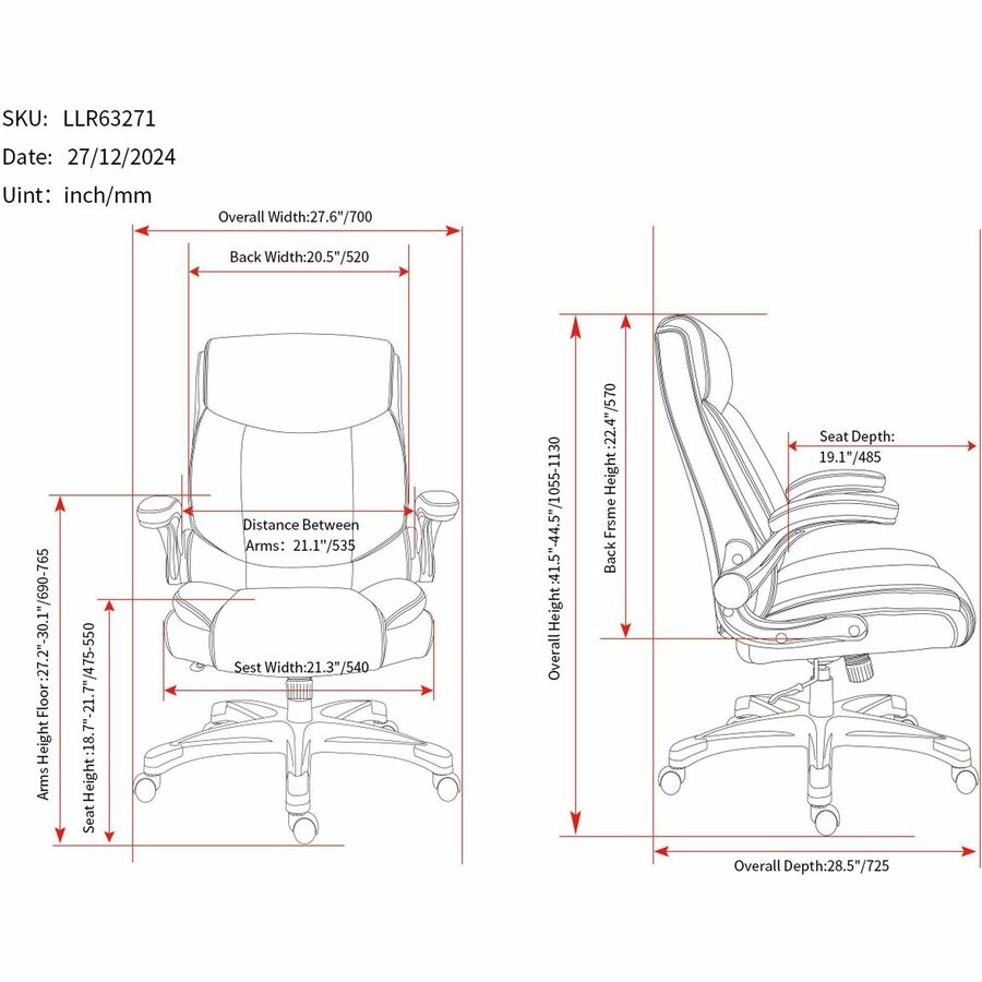 Lorell Sera High-Back Manager Chair w/ Flip-up Armrest, Black (LLR63271)