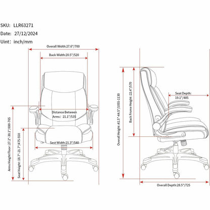Lorell Sera High-Back Manager Chair w/ Flip-up Armrest, Black (LLR63271)