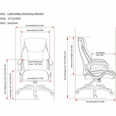 Lorell Kyros High-Back Executive Chair, Black Seat Color, Black Back Color (LLR63290)