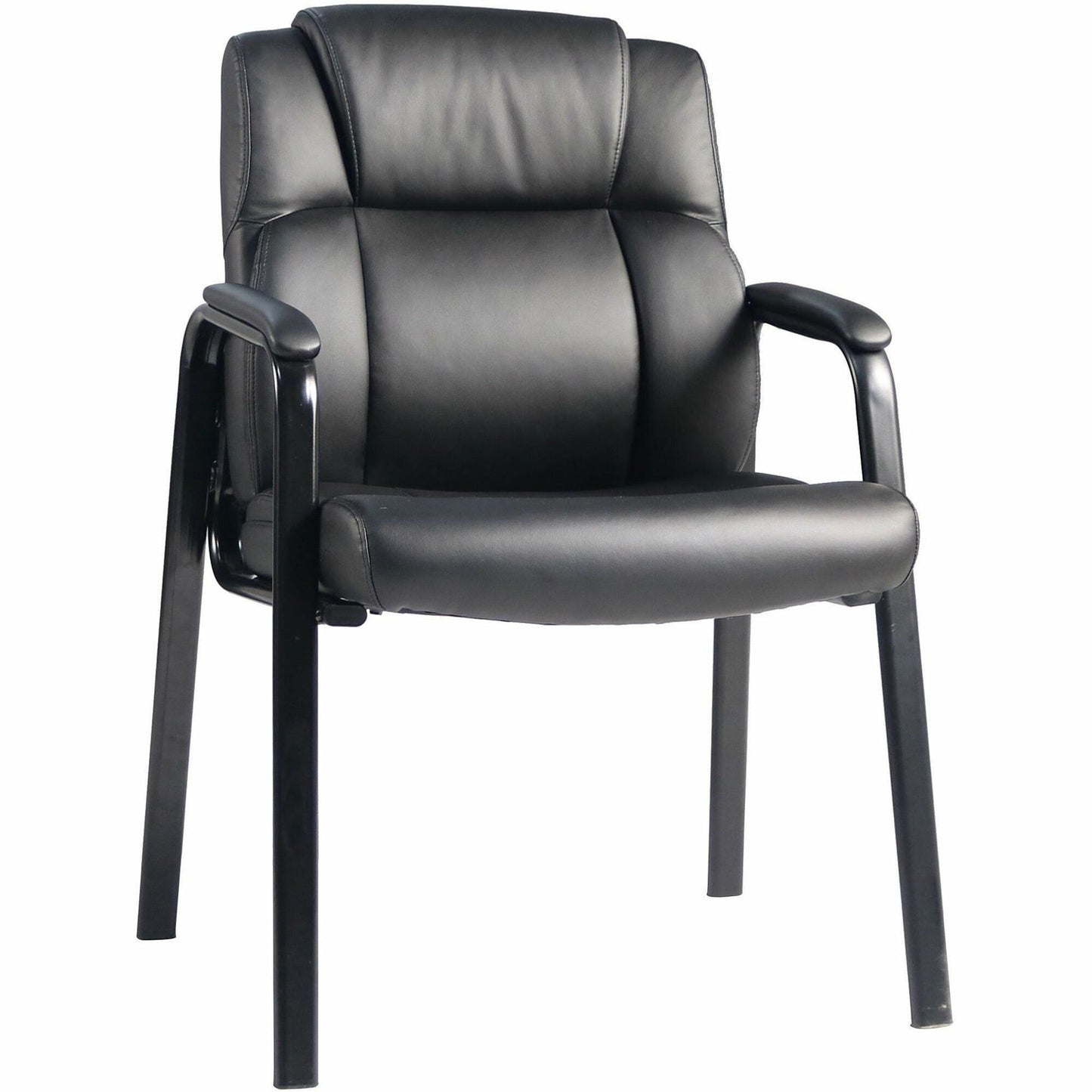 Lorell Cushioned Low-Back Guest Chair, Polyurethane Seat Material, Polyurethane Back Material, Steel Frame Material, Low Back, Four-legged Base, Black, Vinyl, Armrest (LLR59436)