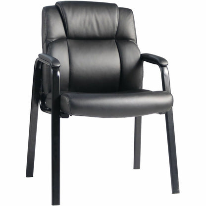 Lorell Cushioned Low-Back Guest Chair, Polyurethane Seat Material, Polyurethane Back Material, Steel Frame Material, Low Back, Four-legged Base, Black, Vinyl, Armrest (LLR59436)