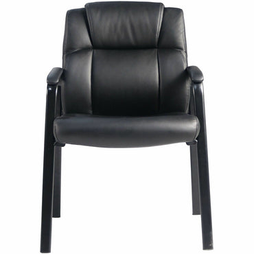 Lorell Cushioned Low-Back Guest Chair, Polyurethane Seat Material, Polyurethane Back Material, Steel Frame Material, Low Back, Four-legged Base, Black, Vinyl, Armrest (LLR59436)