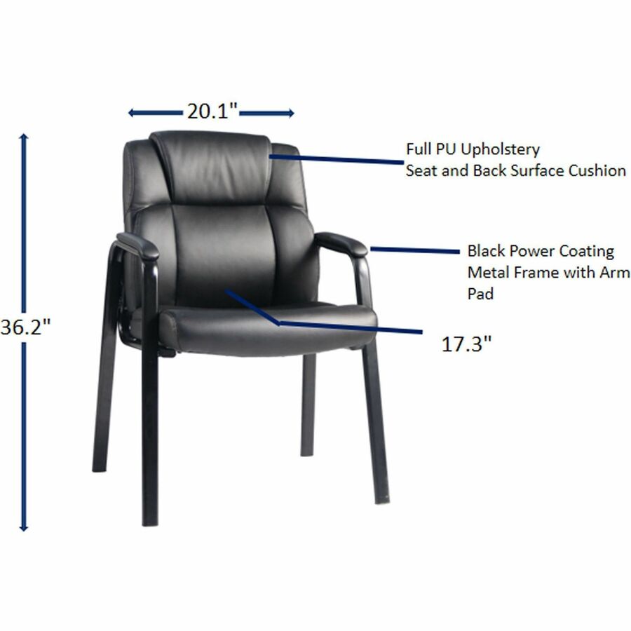 Lorell Cushioned Low-Back Guest Chair, Polyurethane Seat Material, Polyurethane Back Material, Steel Frame Material, Low Back, Four-legged Base, Black, Vinyl, Armrest (LLR59436)