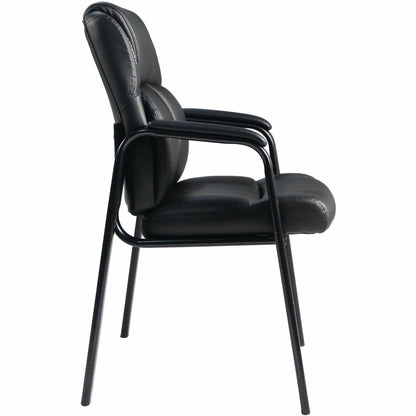 Lorell Cushioned Low-Back Guest Chair, Polyurethane Seat Material, Polyurethane Back Material, Steel Frame Material, Low Back, Four-legged Base, Black, Vinyl, Armrest (LLR59436)