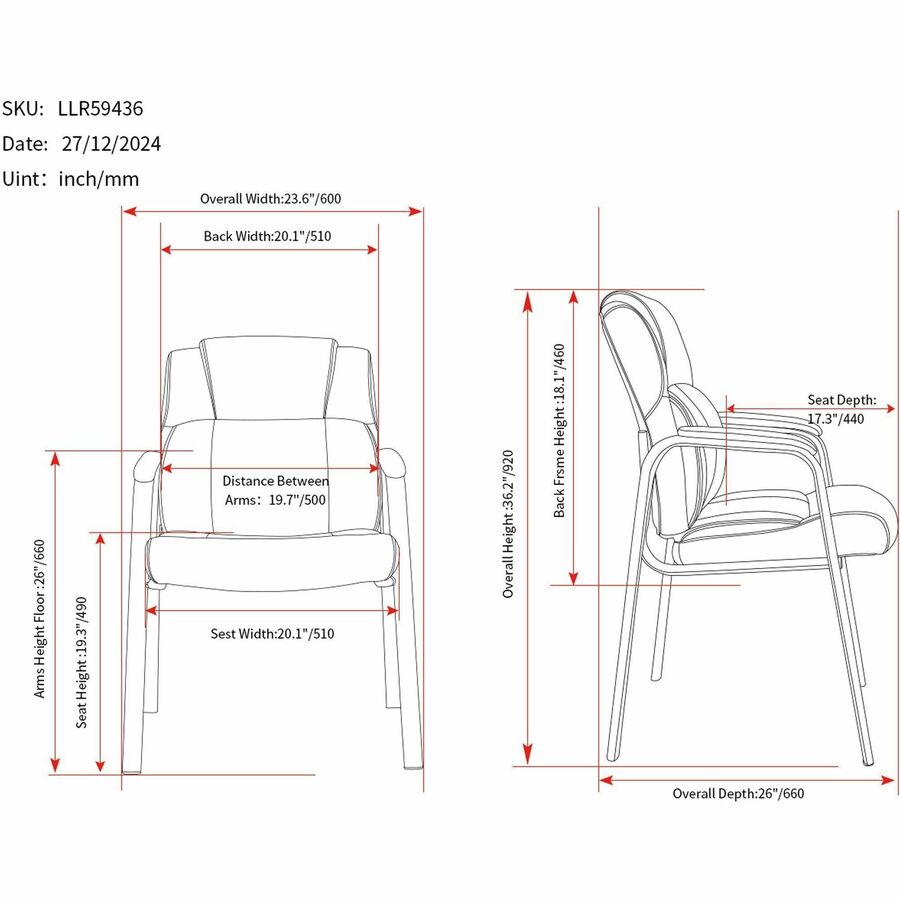 Lorell Cushioned Low-Back Guest Chair, Polyurethane Seat Material, Polyurethane Back Material, Steel Frame Material, Low Back, Four-legged Base, Black, Vinyl, Armrest (LLR59436)