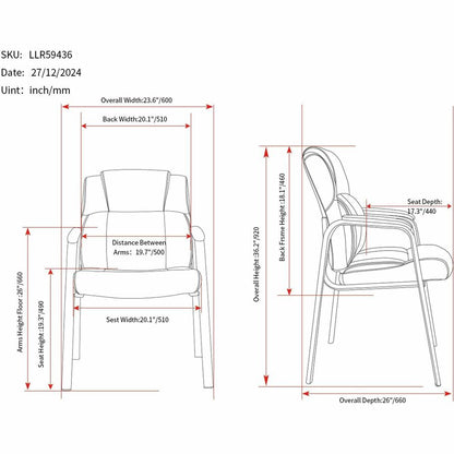 Lorell Cushioned Low-Back Guest Chair, Polyurethane Seat Material, Polyurethane Back Material, Steel Frame Material, Low Back, Four-legged Base, Black, Vinyl, Armrest (LLR59436)