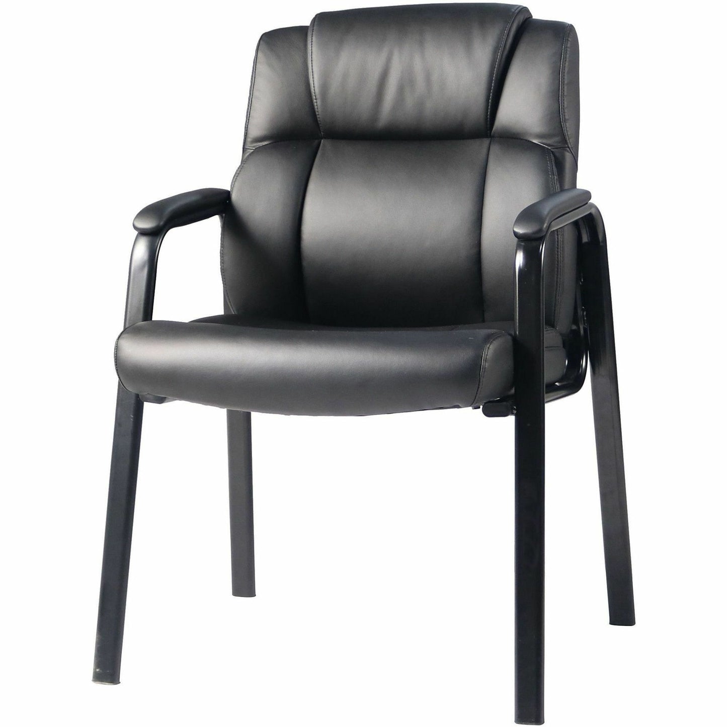 Lorell Cushioned Low-Back Guest Chair, Polyurethane Seat Material, Polyurethane Back Material, Steel Frame Material, Low Back, Four-legged Base, Black, Vinyl, Armrest (LLR59436)