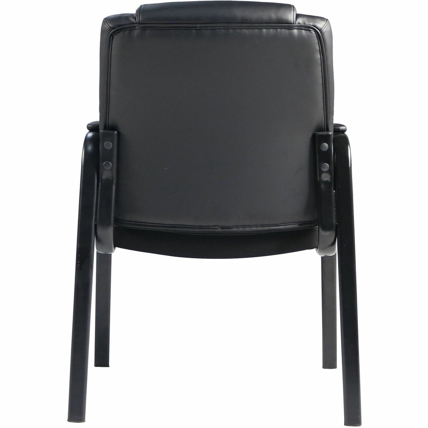 Lorell Cushioned Low-Back Guest Chair, Polyurethane Seat Material, Polyurethane Back Material, Steel Frame Material, Low Back, Four-legged Base, Black, Vinyl, Armrest (LLR59436)