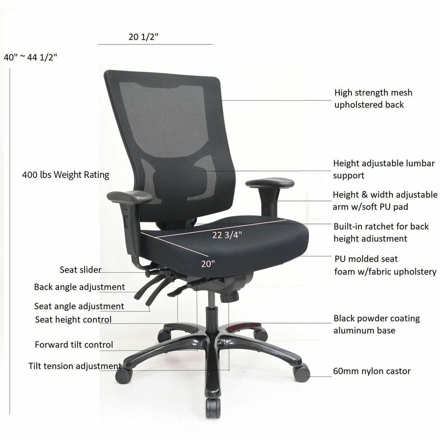Lorell Big & Tall Mesh High-Back Chair, Fabric Seat Material, Mesh Back Material,- Black (LLR62010)