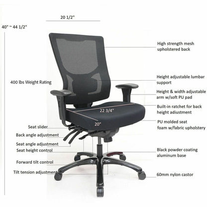 Lorell Big & Tall Mesh High-Back Chair, Fabric Seat Material, Mesh Back Material,- Black (LLR62010)