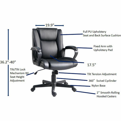 Lorell SOHO Mid-back Chair w/Armrest, Black (LLR81810)
