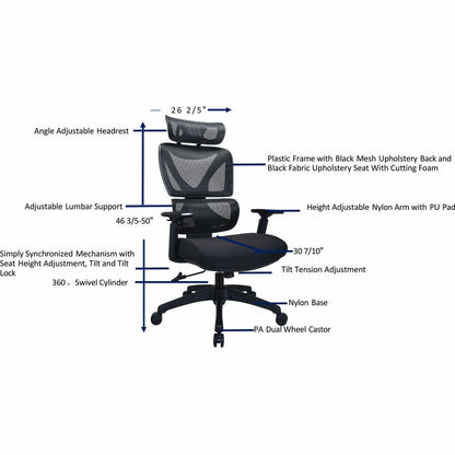 Lorell Xavier Mesh High-Back Chair with Articulating Lumbar, Black (LLR84397)