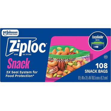 Ziploc Seal Top Snack Bags, Snack, 6.5" x 3.25", Clear, 90 Bags/Box (SJN383215BX)