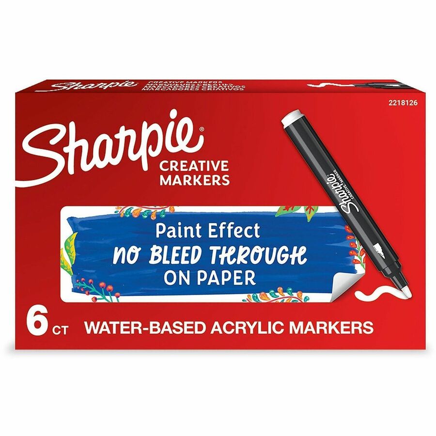 Sharpie Creative Marker, White Ink, Water Based, Acrylic Based, 6/Box (SAN2218126)