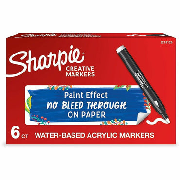 Sharpie Creative Marker, White Ink, Water Based, Acrylic Based, 6/Box (SAN2218126)