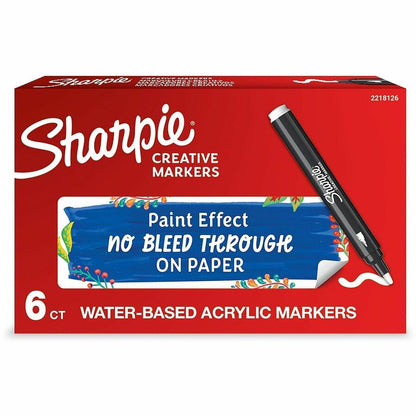 Sharpie Creative Marker, White Ink, Water Based, Acrylic Based, 6/Box (SAN2218126)