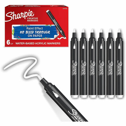 Sharpie Creative Marker, White Ink, Water Based, Acrylic Based, 6/Box (SAN2218126)