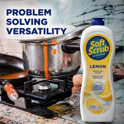 Soft Scrub Total Bath/Kitchen Cleanser, 24 fl oz (0.8 quart), Fresh, Lemon Scent (DIA07224EA)