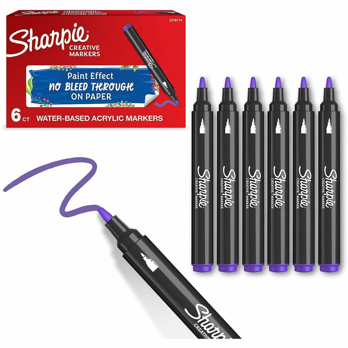 Sharpie Creative Markers, Lilac Ink, Water Based, Acrylic Based, 6/Box (SAN2218114)