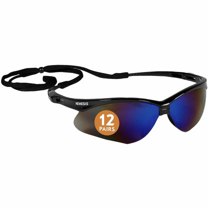 Ansell Nemesis Safety Glasses, Blue Mirror Lens, Black Frame, 12/Box (ANS14481BX)
