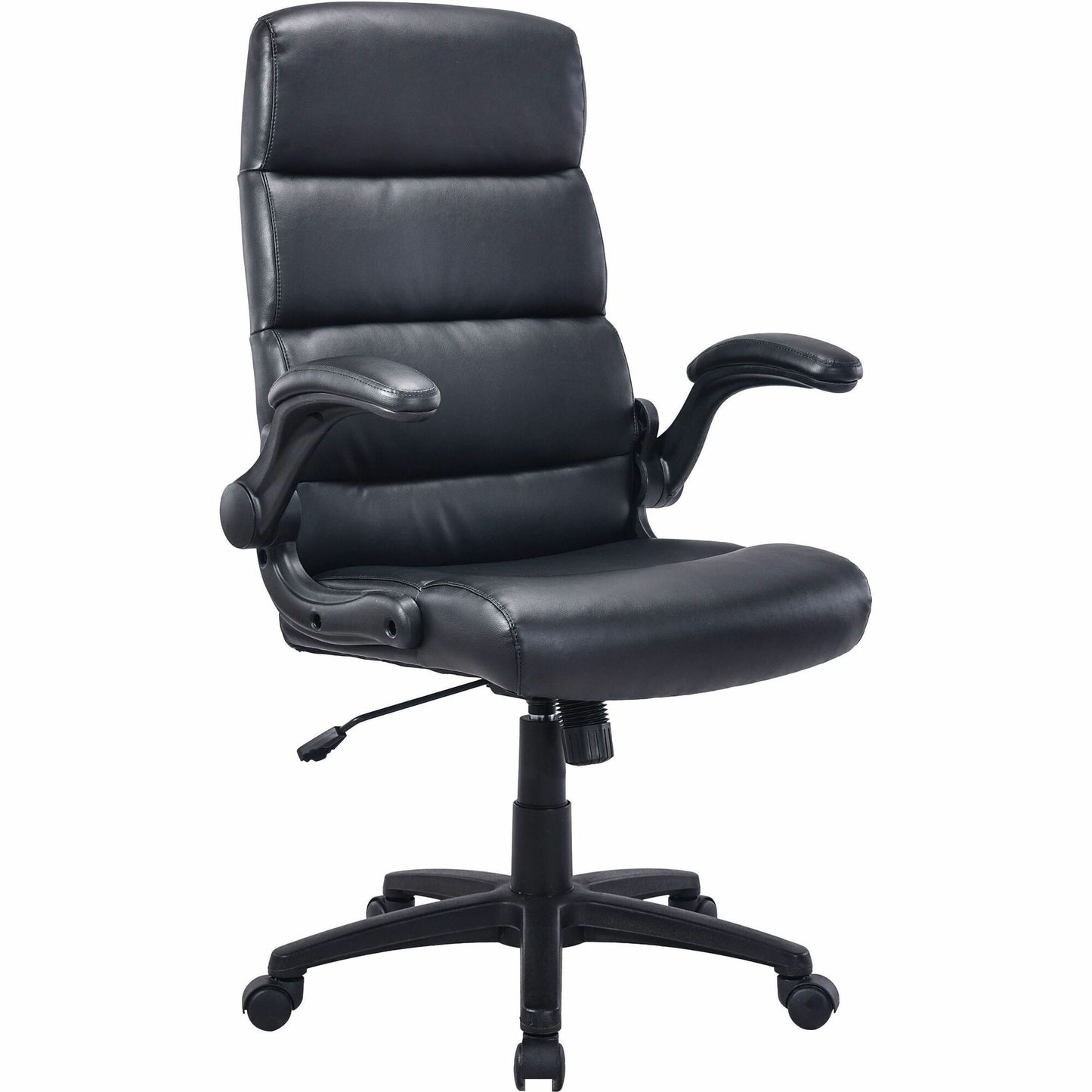 Lorell Colline High-Back Chair with Flip Arms, Bonded Leather, Black (LLR41853)