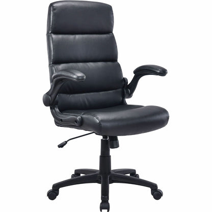 Lorell Colline High-Back Chair with Flip Arms, Bonded Leather, Black (LLR41853)