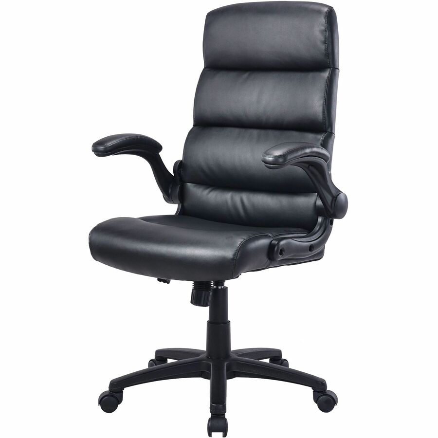 Lorell Colline High-Back Chair with Flip Arms, Bonded Leather, Black (LLR41853)