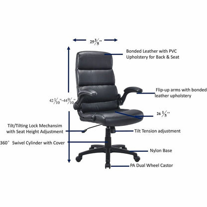Lorell Colline High-Back Chair with Flip Arms, Bonded Leather, Black (LLR41853)