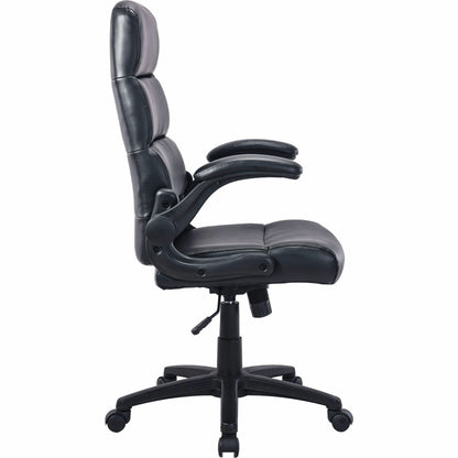 Lorell Colline High-Back Chair with Flip Arms, Bonded Leather, Black (LLR41853)