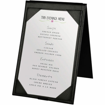 Deflecto Double-Sided A-Frame Table Tent, Support 5" x 7" Media, Black, Leatherette (DEF4440)