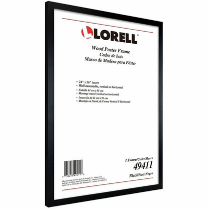 Lorell Wide Frame, 24" x 36" Frame Size, Rectangle, Wall Mountable, Vertical, Horizontal, Wood, Black (LLR49411)