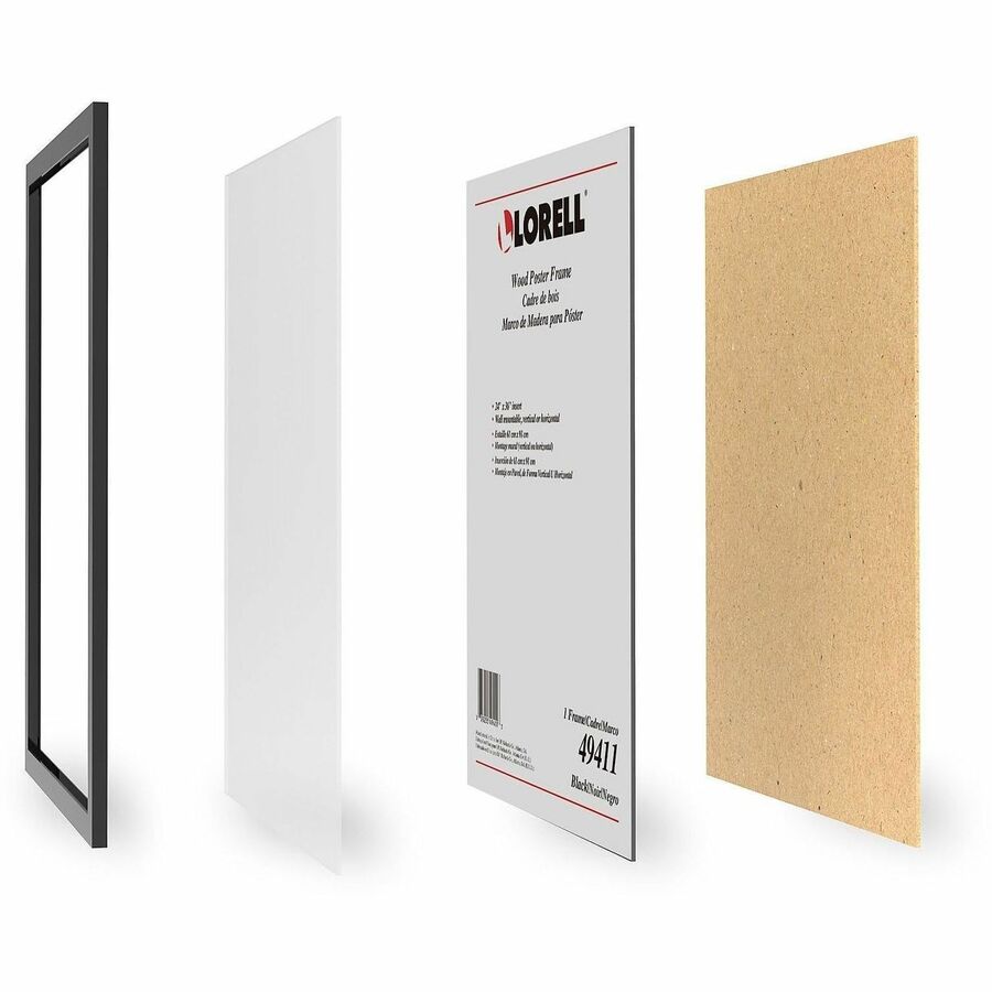 Lorell Wide Frame, 24" x 36" Frame Size, Rectangle, Wall Mountable, Vertical, Horizontal, Wood, Black (LLR49411)