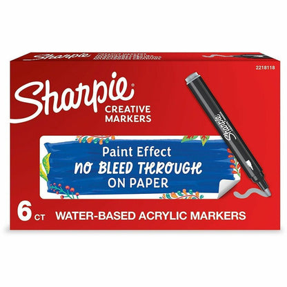 Sharpie Creative Markers, Cool Gray Ink, Water Based, Acrylic Based, 6/Box (SAN2218118)