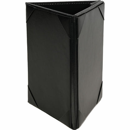 Deflecto Three-Panel Table Tent, Support 4" x 6" Media, Black, Leather, Leatherette (DEF4441)