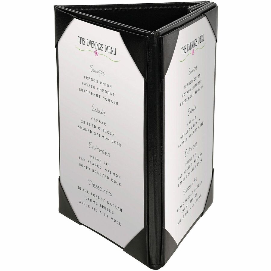 Deflecto Three-Panel Table Tent, Support 4" x 6" Media, Black, Leather, Leatherette (DEF4441)