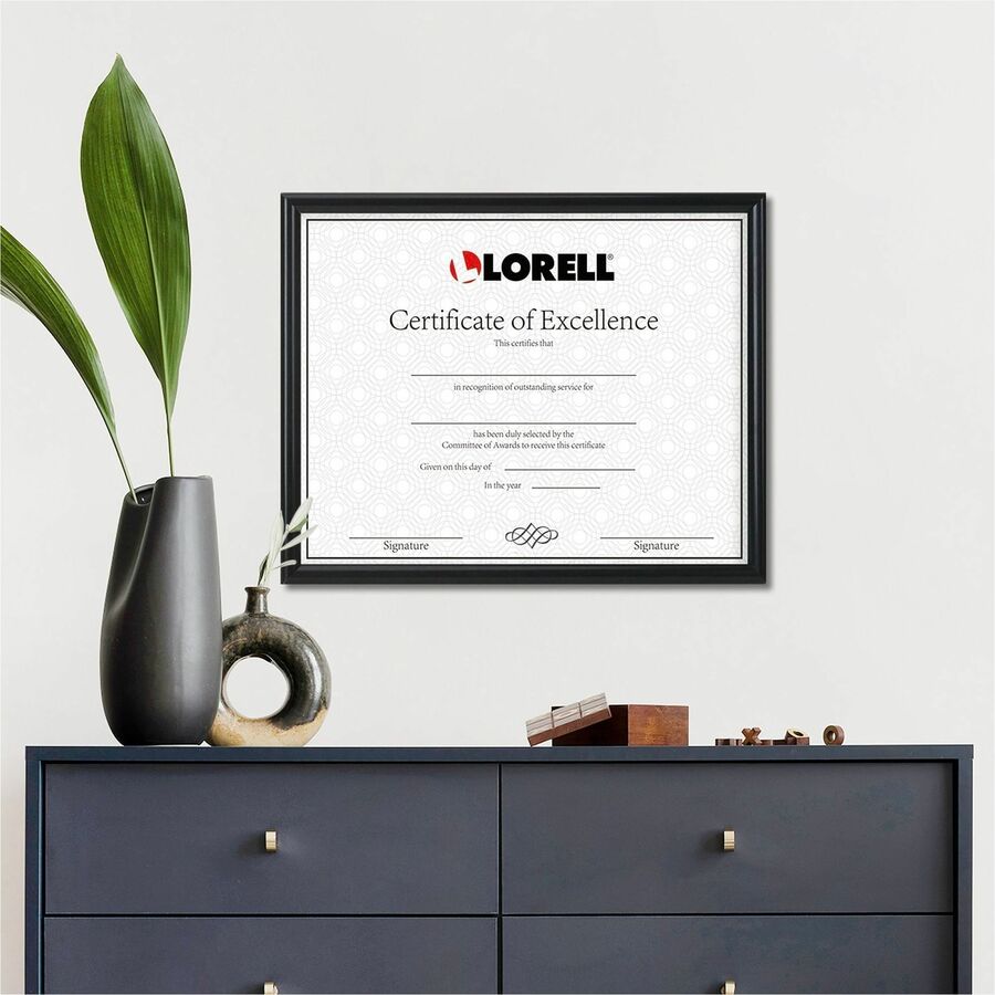 Lorell Certificate Frame, 8.50" x 11" Frame Size, Beveled Edge, Black (LLR49415)