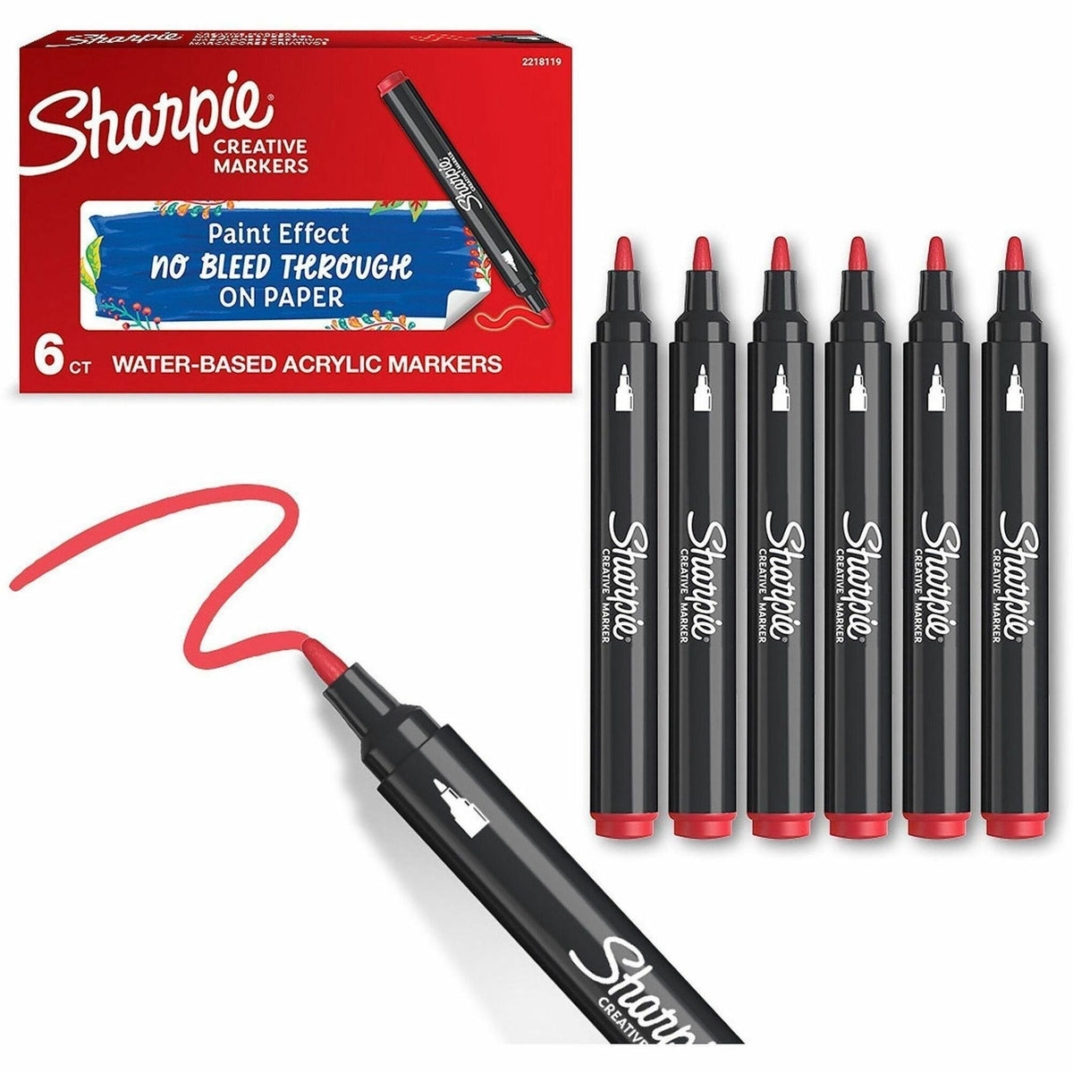 Sharpie Creative Markers, Red Ink, Water Based, Acrylic Based, 6/Box (SAN2218119)