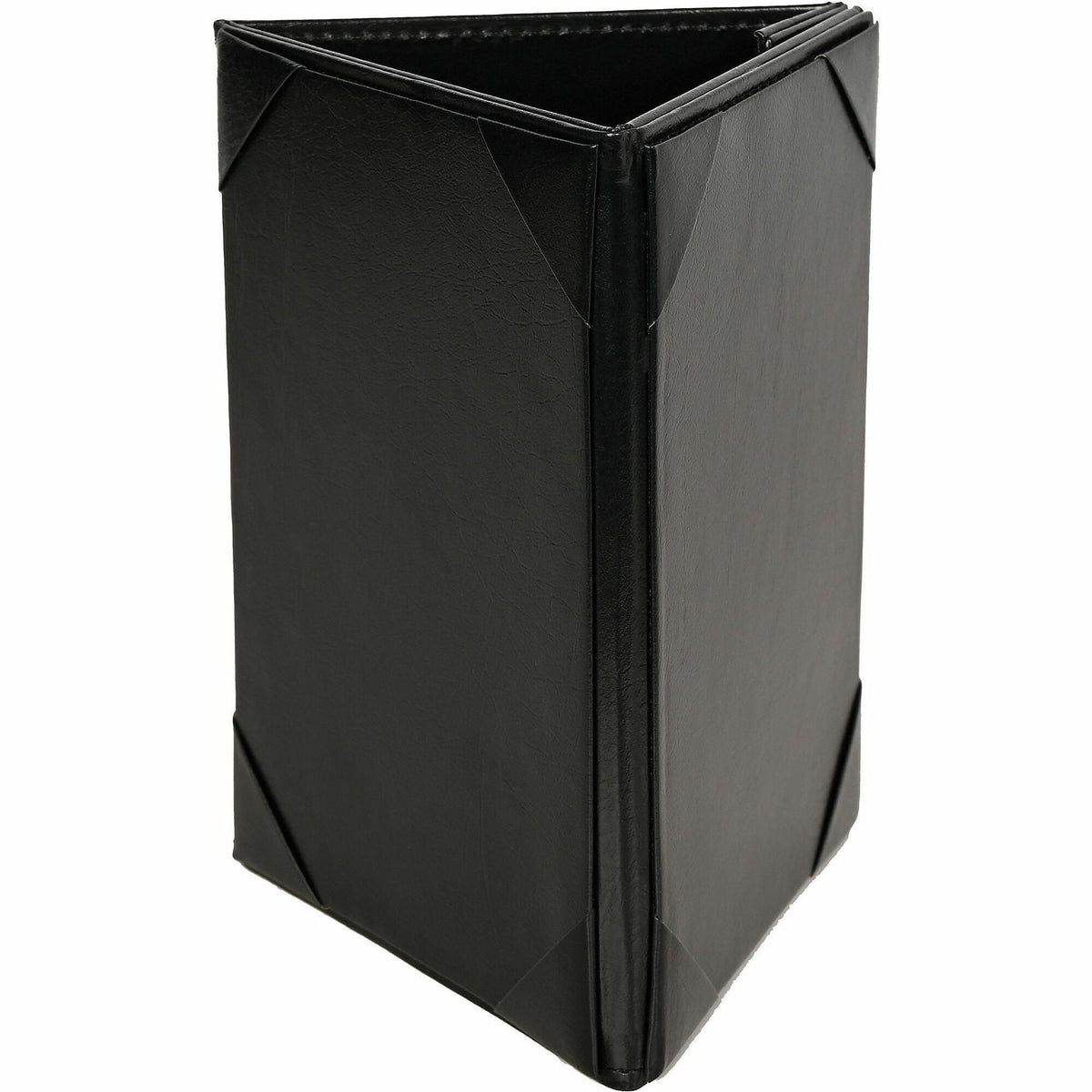 Deflecto Three-Panel Table Tent, Support 5" x 7" Media, Black, Leather, Leatherette (DEF4442)