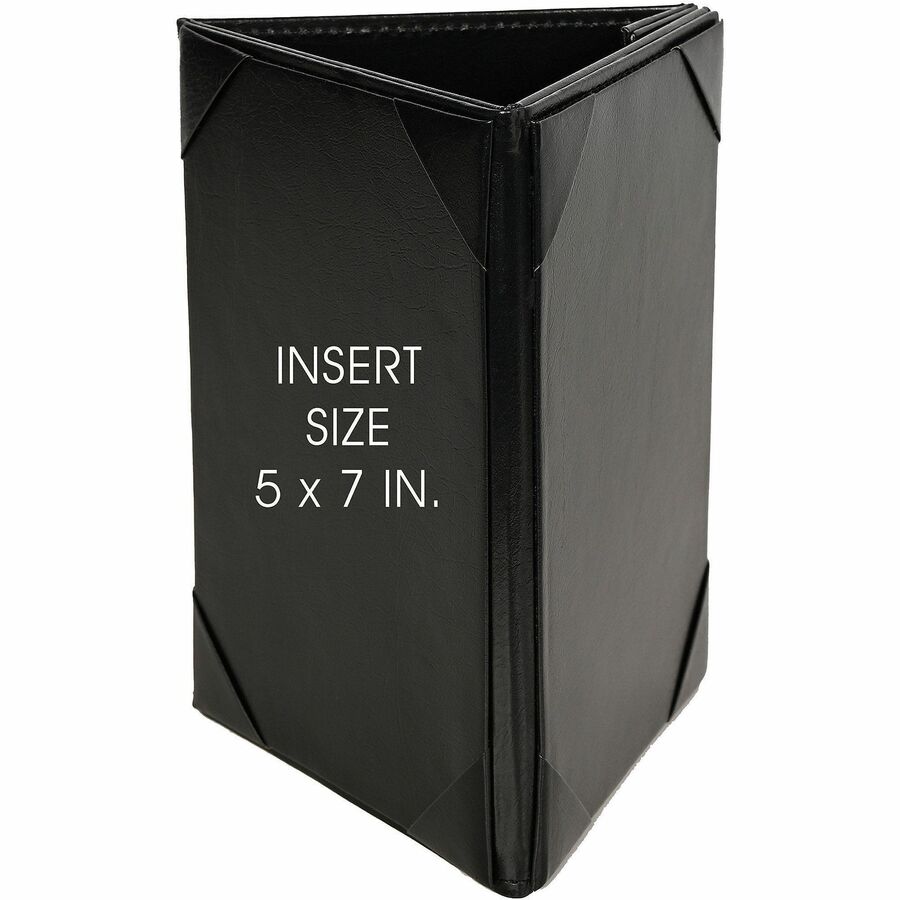 Deflecto Three-Panel Table Tent, Support 5" x 7" Media, Black, Leather, Leatherette (DEF4442)