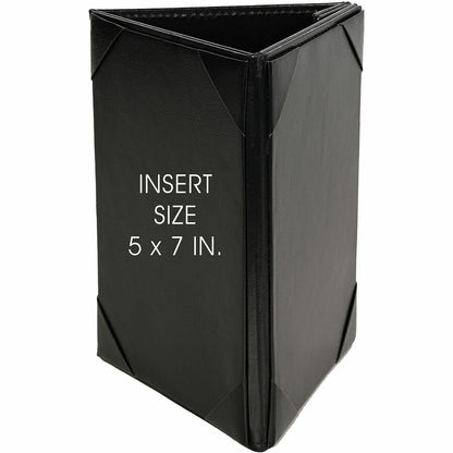 Deflecto Three-Panel Table Tent, Support 5" x 7" Media, Black, Leather, Leatherette (DEF4442)