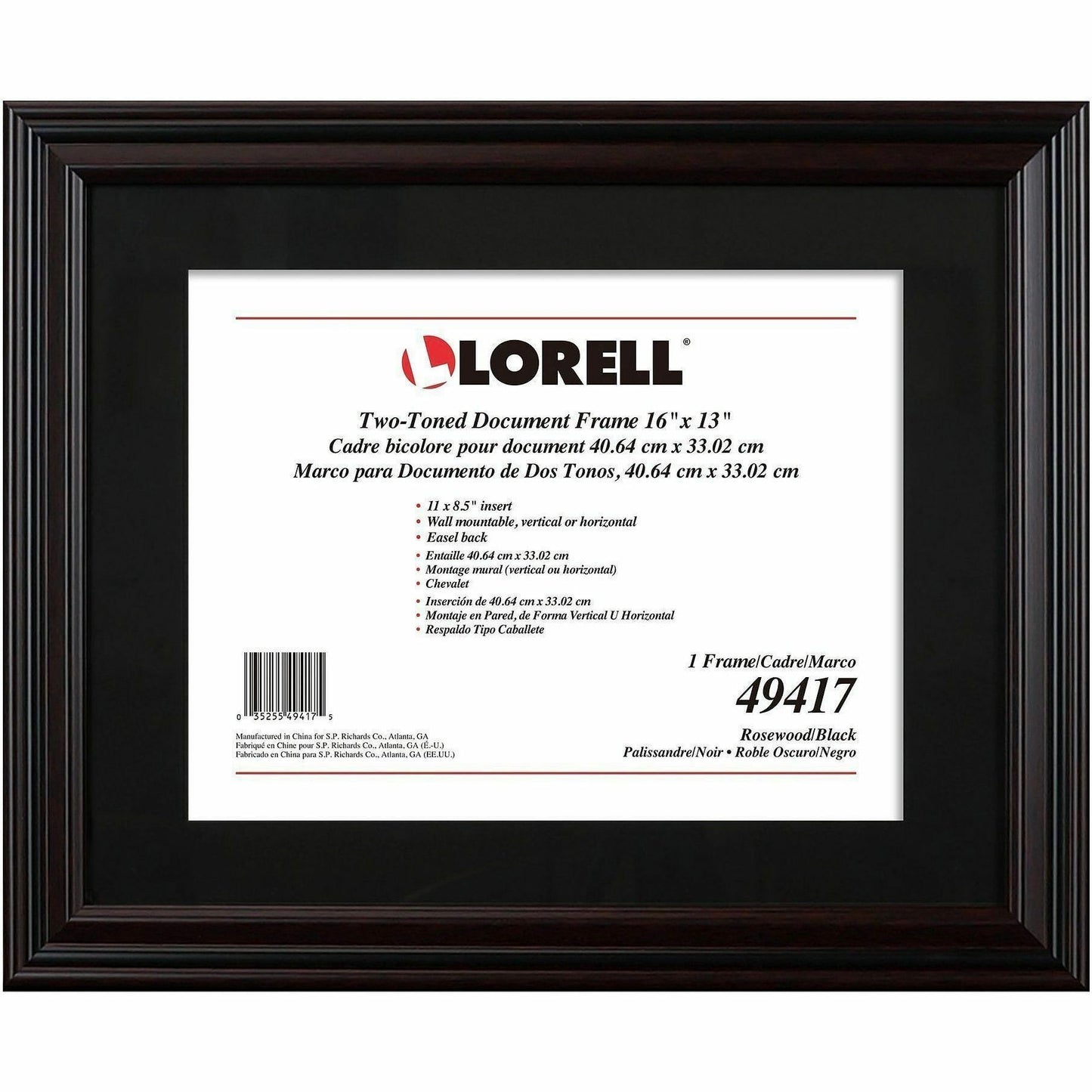 Lorell Two-toned Certificate Frame, 16" x 13", Black (LLR49417)