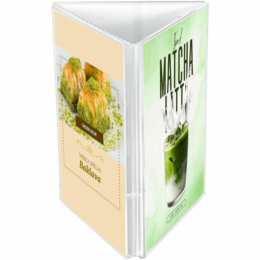 Deflecto 3-Sided Sign/Menu Holder, Support 4" x 6" Media, Clear, Plastic, Polystyrene (DEF4444)