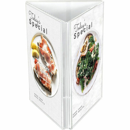 Deflecto 3-Sided Sign/Menu Holder, Support 4" x 6" Media, Clear, Plastic, Polystyrene (DEF4444)
