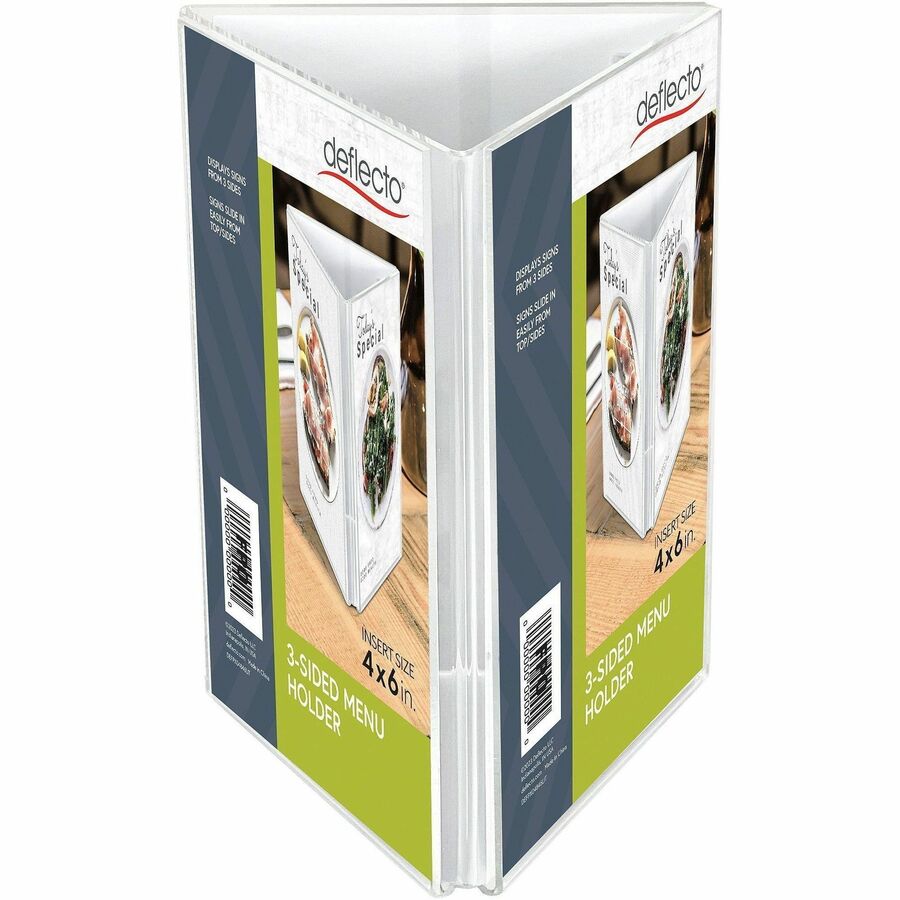 Deflecto 3-Sided Sign/Menu Holder, Support 4" x 6" Media, Clear, Plastic, Polystyrene (DEF4444)