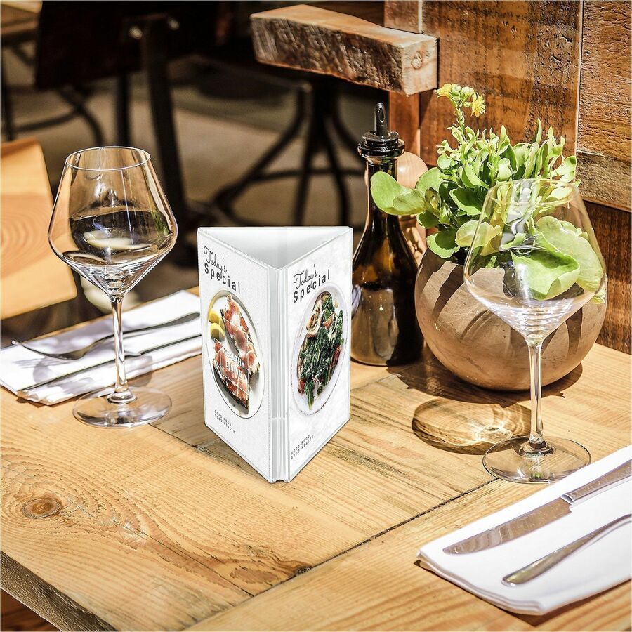 Deflecto 3-Sided Sign/Menu Holder, Support 4" x 6" Media, Clear, Plastic, Polystyrene (DEF4444)